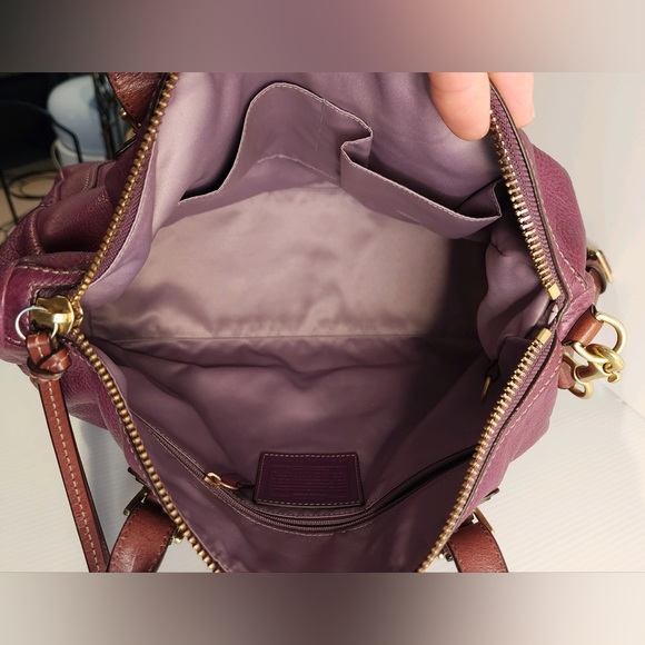 Coach Genuine Pebbled Leather Berry w/Camel Accents Hampton Satchel Bag - Picture 15 of 16